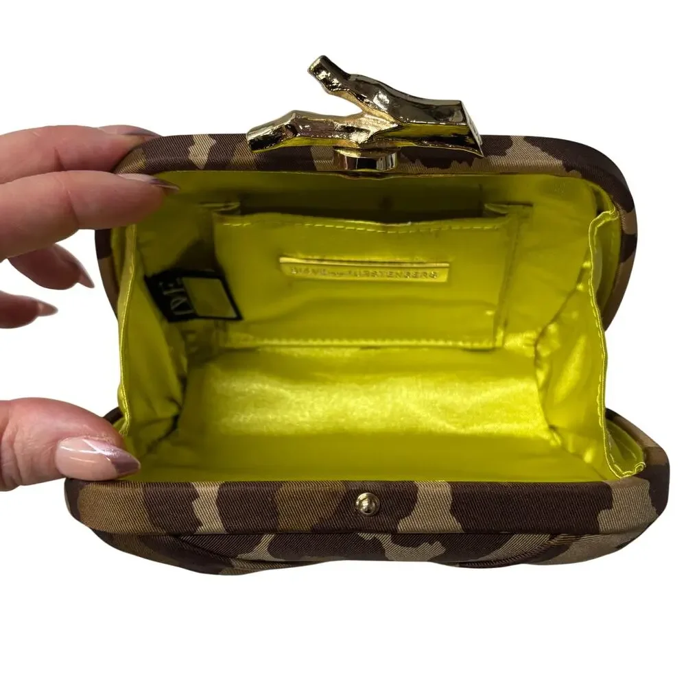 Diane Von Furstenberg Satin Leopard Clutch Love Knot Small DVF 2011 Animal Print